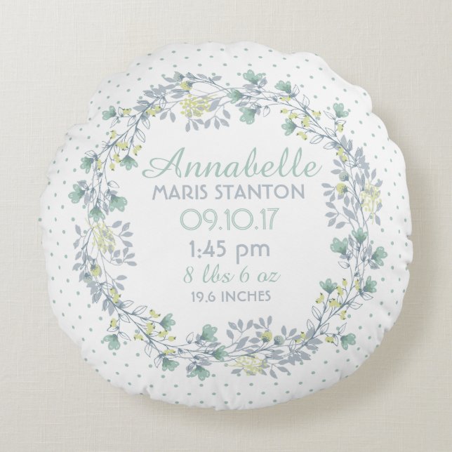 Blommigt Kransköljning Kortsej Rund Kudde (Framsidan)