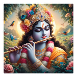Blommigt Krishna Flute Serene Garden Art Fototryck
