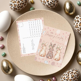 Blommigt Krona Bunnies Påsk Helg Vykort