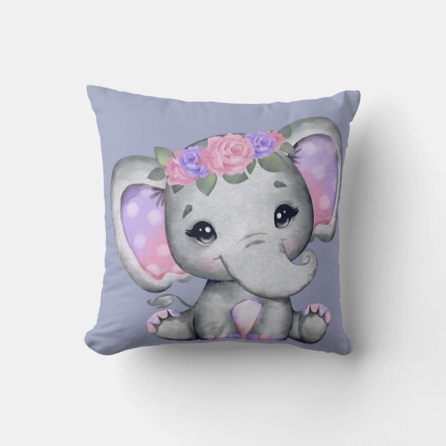 Blommigt Krona Elephant Dekorativ kudde (Framsida)