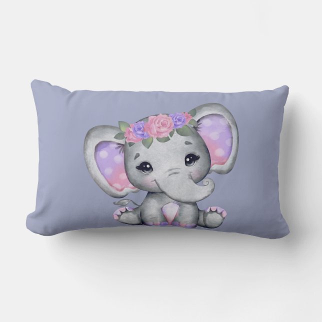 Blommigt Krona Elephant Print Pillow Lumbarkudde (Framsida)