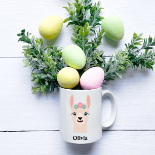 Blommigt Krona Llama Girls Personalize Namn Kaffemugg