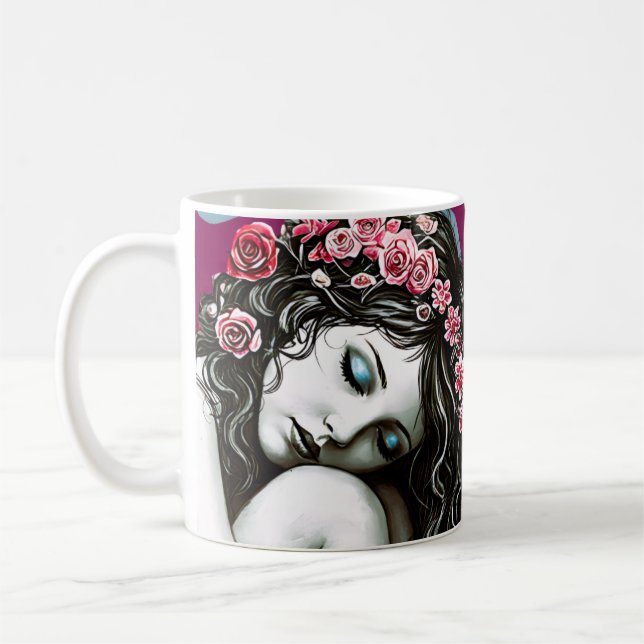Blommigt Krona Muse - Whimsical Nature Porträtt Kaffemugg (Vänster)