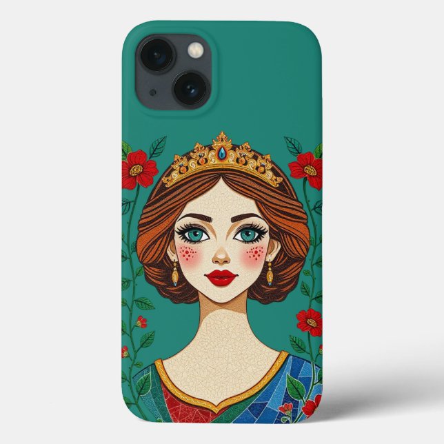Blommigt Krona Princess | Teal Background (Baksida)