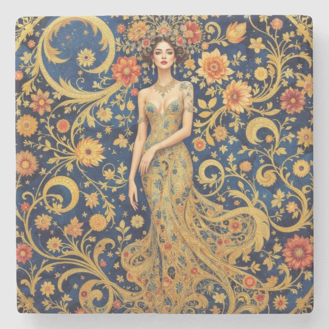 Blommigt Krona Stenunderlägg (Framsidan)