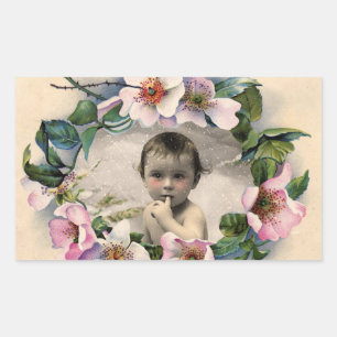 BLOMMIGT KRONA,VILD RO BABY SHOWER FOTO MALL REKTANGULÄRT KLISTERMÄRKE