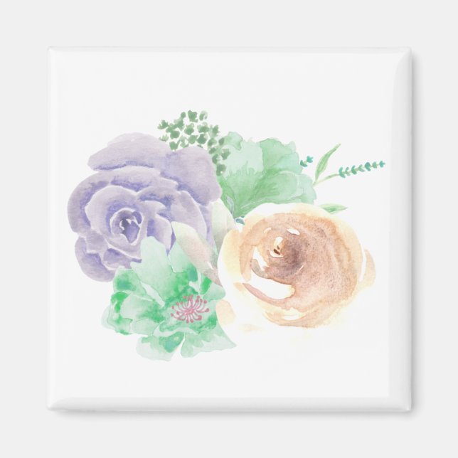 Blommigt, kvadratisk ruta magnet (Framsidan)