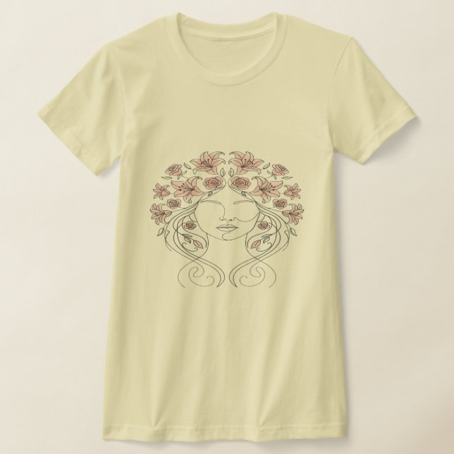 Blommigt Kvinnor - Elegant Beauty with Flowers Art T Shirt (Laydown)