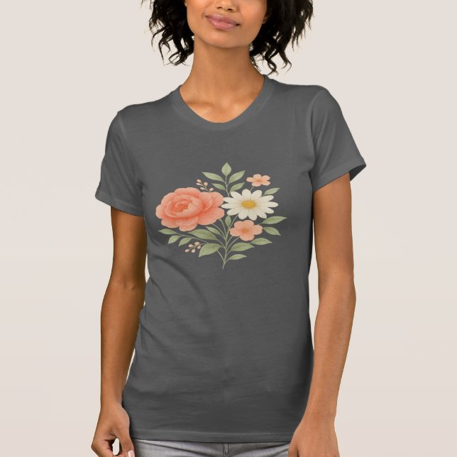 Blommigt Kvinnor i T-Shirt - Elegant Pastellblomma (Framsida)