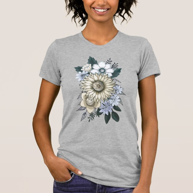 Blommigt Kvinnors Elegant Solros Bouquet T Shirt (Framsida)