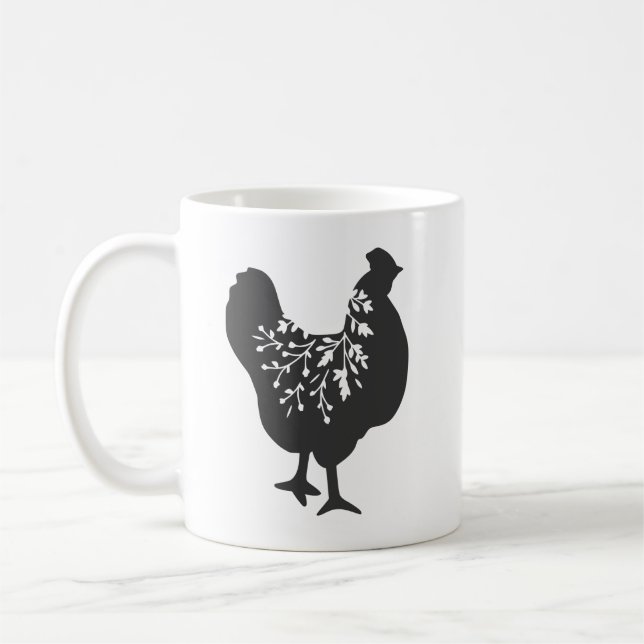 blommigt kycklingsilhouette kaffemugg (Vänster)