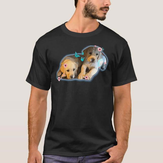 Blommigt Lab-valpar T Shirt (Framsida)