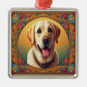 Blommigt Labrador Retriever Hund Colorful Gräns Julgransprydnad Metall