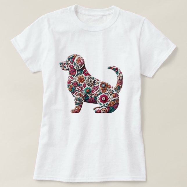 Blommigt Labrador Silhouette T Shirt (Design framsida)