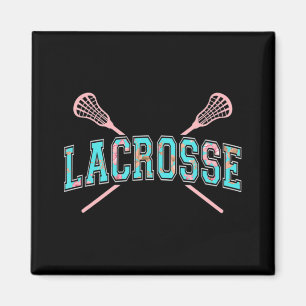 Blommigt Lacrosse Crossed Sticks LAX Girly Teal Ro Magnet