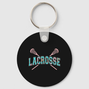 Blommigt Lacrosse Crossed Sticks LAX Girly Teal Ro Nyckelring