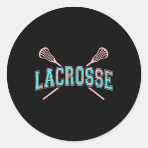 Blommigt Lacrosse Crossed Sticks LAX Girly Teal Ro Runt Klistermärke