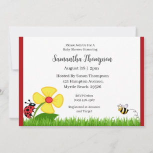 Blommigt Ladybug och Bee Baby Shower Inbjudningar