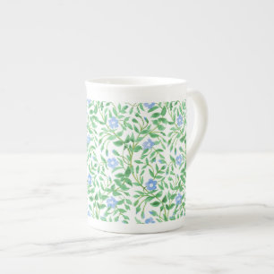 Blommigt Land-stil Blå periwinkle Mönster Benporslin Mugg