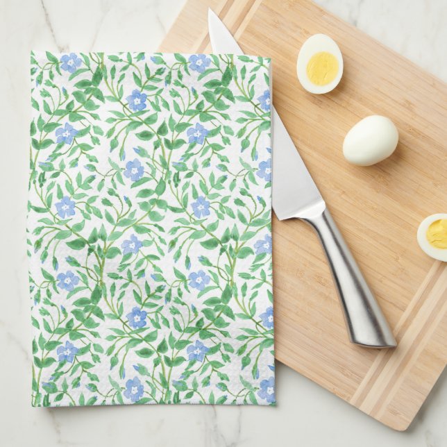 Blommigt Land-stil Blå periwinkle Mönster Kökshandduk (Vikt i Fjärdedel)