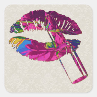 Blommigt Läppar Motif Sticker Fyrkantigt Klistermärke