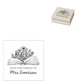 Blommigt Lärare Bok Frimärke Stämpel