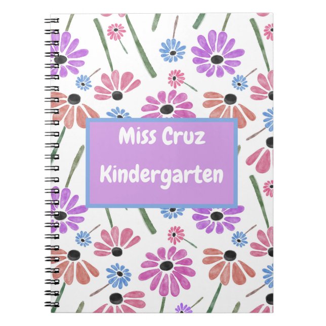 Blommigt Lärare Namn/Klass Colorful Anteckningsbok (Framsidan)