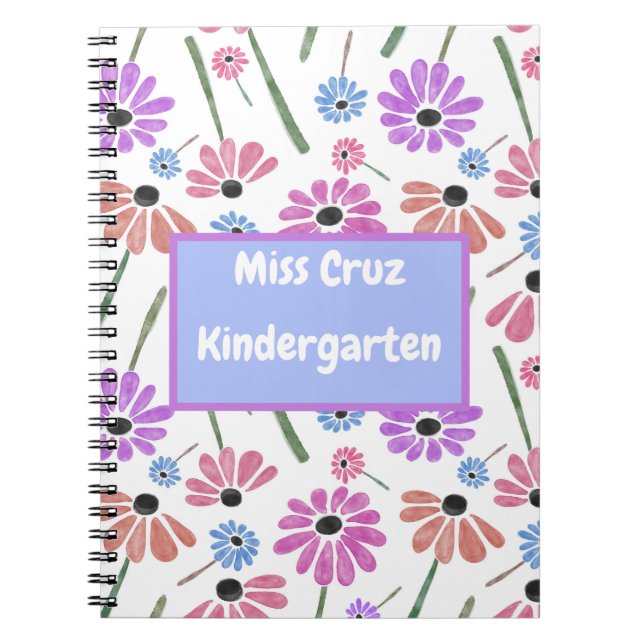 Blommigt Lärare Namn/Klass Colorful Anteckningsbok (Framsidan)
