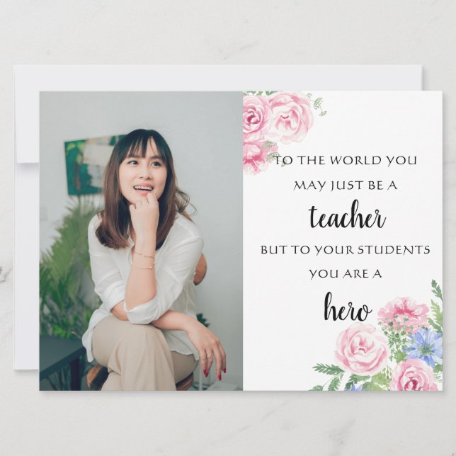 blommigt Lärares fotouppskattning från studenter Kort (Framsida)
