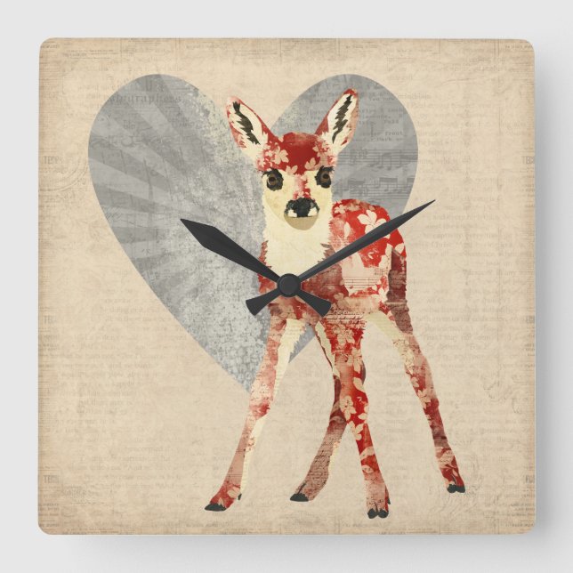 Blommigt-lås Fyrkantig Klocka (Framsida)