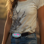 Blommigt-låsbeslag för persoaliserad Rosa Flamingo<br><div class="desc">Rosa Flamingo Vintage Teal Blommigt Bälte Buckle</div>