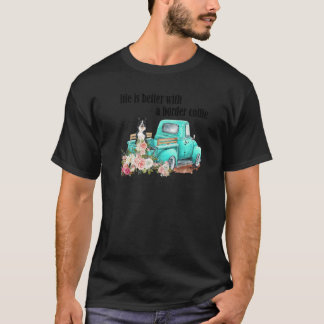Blommigt Lastbil med Gräns Collie Hund Mamma T Shirt