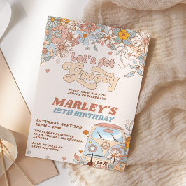 Blommigt Låt oss Hämta Groovy Retro-Födelsedagsfes Inbjudningar