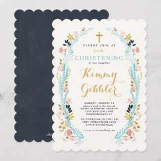 Blommigt Laurel Ram Christening-inbjudan Inbjudningar