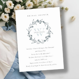 Blommigt Laurel WAN Monogram Möhippa Inbjudan