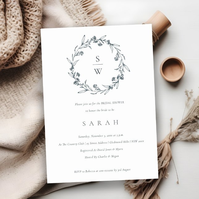 Blommigt Laurel WAN Monogram Möhippa Inbjudan (Skapare uppladdad)