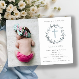 Blommigt Laurel Wandeand Photo Kor Baptism Inbjuda Tack Kort