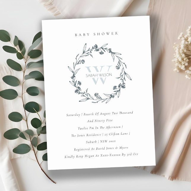 Blommigt Laurel Wandeendeg Monogram Baby Shower In Tack Kort (Skapare uppladdad)