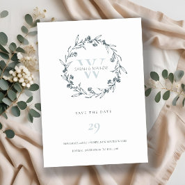 Blommigt Laurel Wandemonogram Spara datumkortet Tack Kort