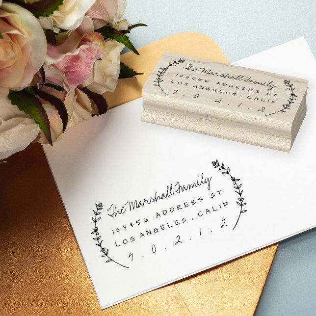 Blommigt Laurels Personlig Adress Rubber Frimärke Stämpel (Skapare uppladdad)