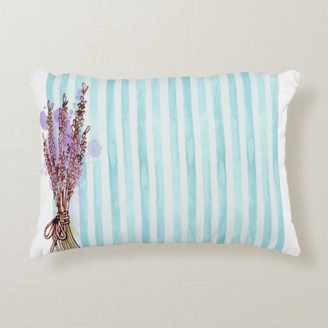 Blommigt lavender blue rand prydnadskudde (Framsidan)