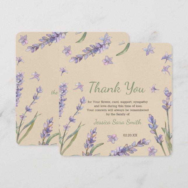 Blommigt Lavender Grey Tack Memorial Card Inbjudningar (Fram/baksida)