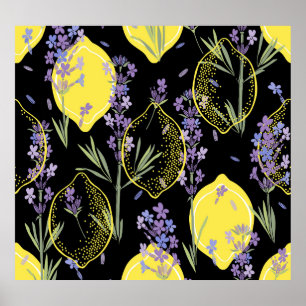 Blommigt Lavender Lemons Vintage Illustration Poster