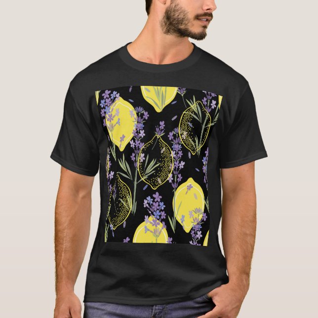 Blommigt Lavender Lemons Vintage Illustration T Shirt (Framsida)