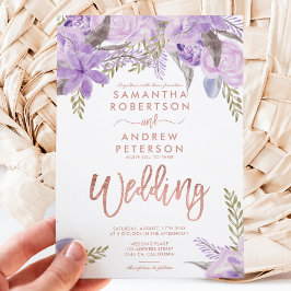 Blommigt lavender lila ro bröllop inbjudningar