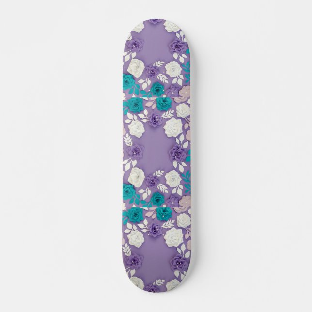 Blommigt Lavender Mini Skateboard Bräda 18,5 Cm (Framsida)