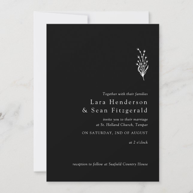 Blommigt Lavender Modern Minimalist Black and Whit Inbjudningar (Framsida)