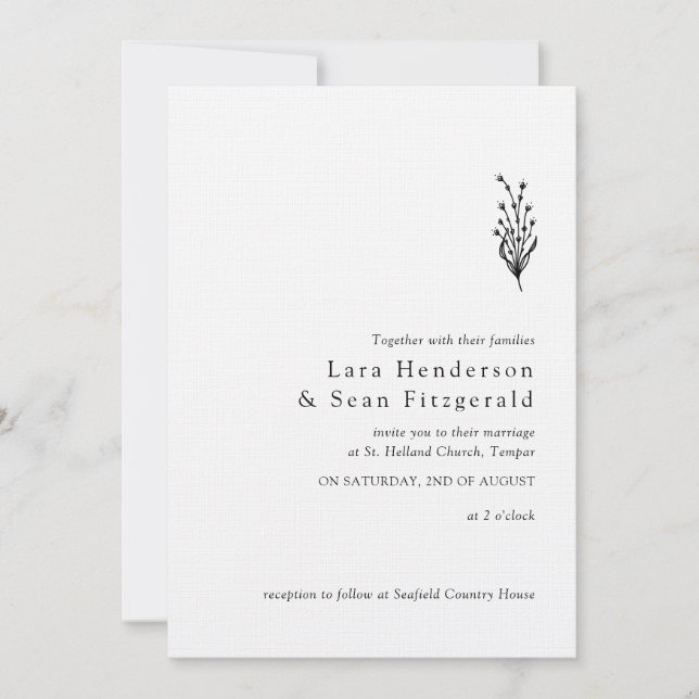 Blommigt Lavender Modern Minimalist Black and Whit Inbjudningar (Framsida)