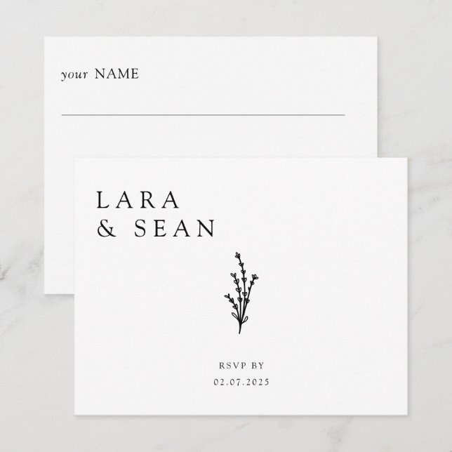 Blommigt Lavender Modern Minimalist Black and Whit OSA Kort (Fram/baksida)