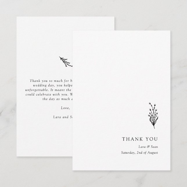 Blommigt Lavender Modern Minimalist Black and Whit Tack Kort (Fram/baksida)